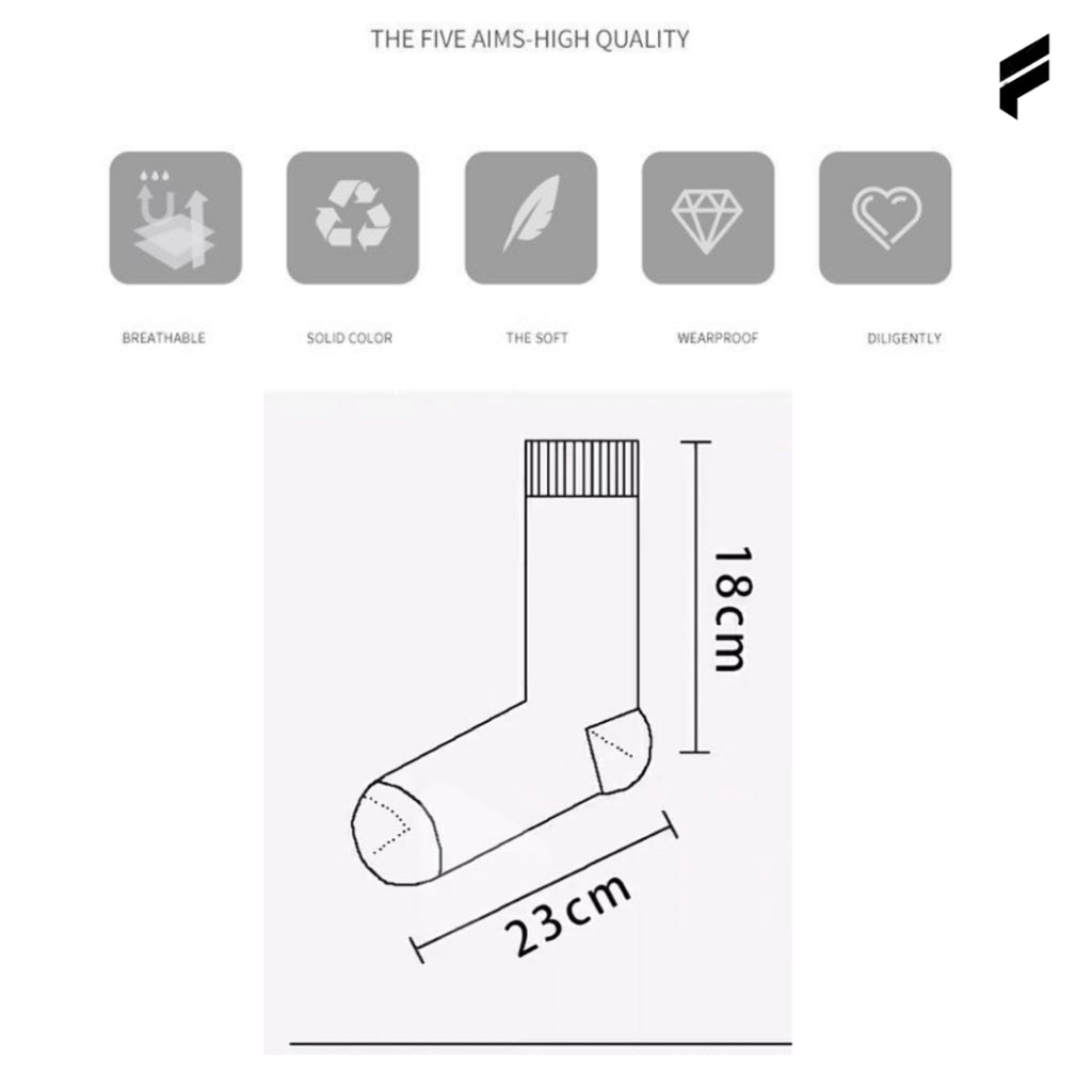 FLEXE- Unisex Crew Socks Breathable High Stretchy Cotton Athletic White Plain Sport Socks High Ankle