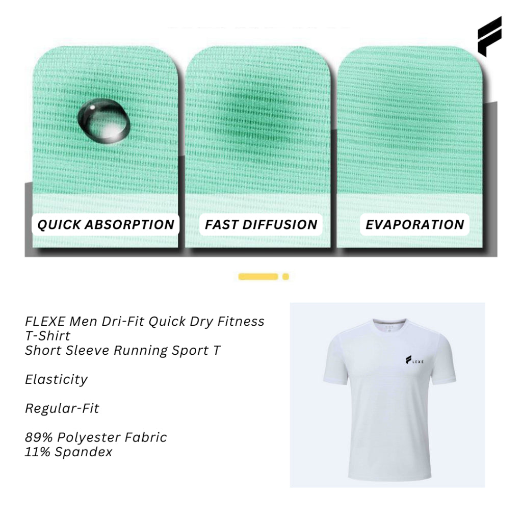 FLEXE - Men Dri-Fit Fitness Sport T-Shirt Short Sleeve Running Short T Dry-Fit
