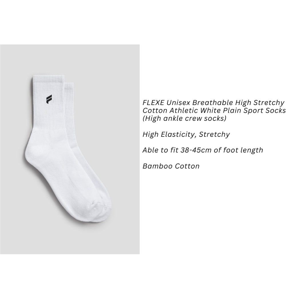 Unisex Crew Socks Breathable High Stretchy Cotton Athletic White Plain Sport Socks