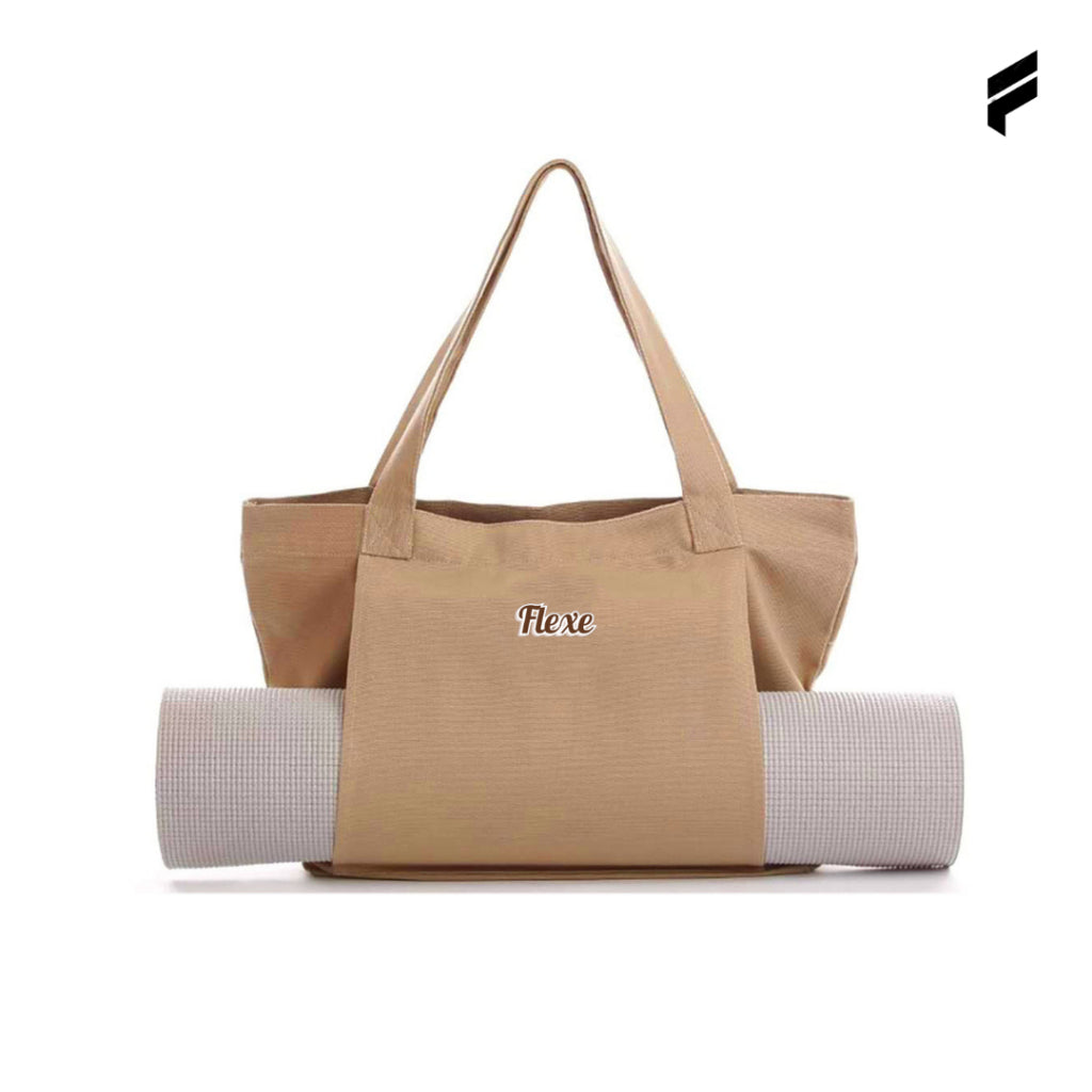 FLEXE- Unisex Canvas Tote Bag Athletic Yoga Mat Bag Foam Roller Tote Bag