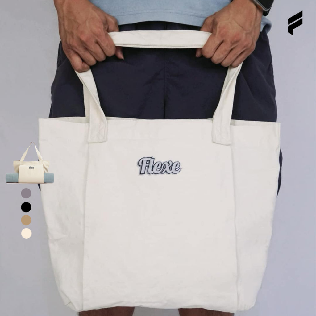 FLEXE- Unisex Canvas Tote Bag Athletic Yoga Mat Bag Foam Roller Tote Bag