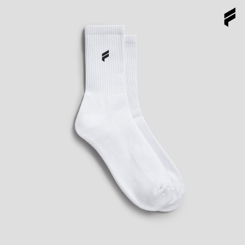 FLEXE- Unisex Crew Socks Breathable High Stretchy Cotton Athletic White Plain Sport Socks High Ankle