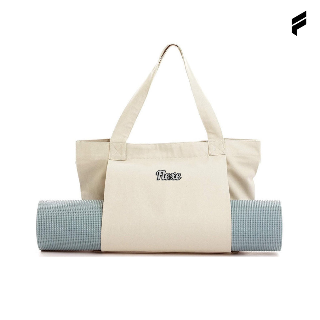 FLEXE- Unisex Canvas Tote Bag Athletic Yoga Mat Bag Foam Roller Tote Bag