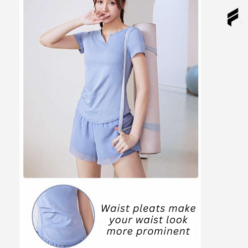 FLEXE- Woman Top Yoga Pilates Fitness Workout Gym Breathable Short Sleeve Sport Top