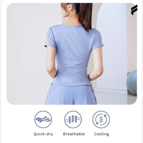 FLEXE- Woman Top Yoga Pilates Fitness Workout Gym Breathable Short Sleeve Sport Top