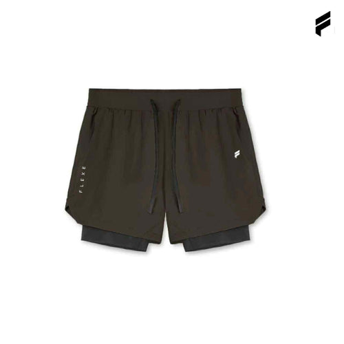 FLEXE- Men DriFit Premium Running 2 in 1 Shorts Fitness Training With Lining Pocket Double Layer Shorts