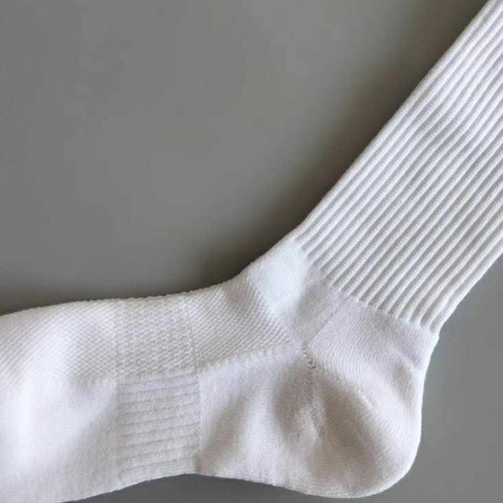 FLEXE- Unisex Embroidered Logo Premium Cotton Crew Socks Breathable High Stretchy Athletic White Plain Sport Socks