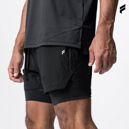 FLEXE- Men DriFit Premium Running 2 in 1 Shorts Fitness Training With Lining Pocket Double Layer Shorts