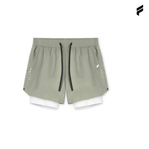 FLEXE- Men DriFit Premium Running 2 in 1 Shorts Fitness Training With Lining Pocket Double Layer Shorts
