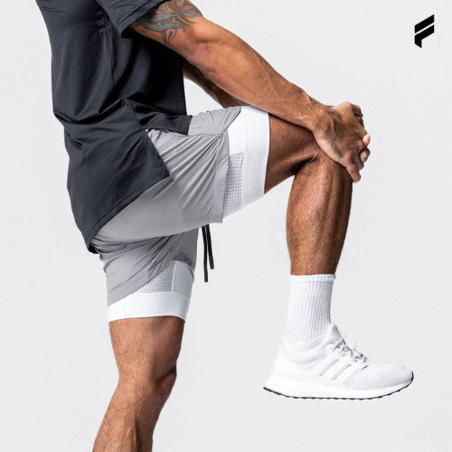 Men DriFit Premium Running 2 in 1 Shorts Fitness Training With Lining Pocket Double Layer