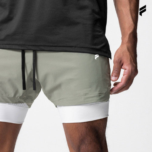 FLEXE- Men DriFit Premium Running 2 in 1 Shorts Fitness Training With Lining Pocket Double Layer Shorts