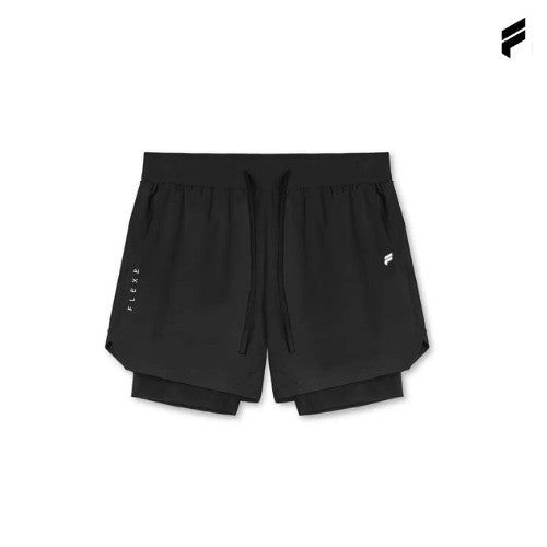 FLEXE- Men DriFit Premium Running 2 in 1 Shorts Fitness Training With Lining Pocket Double Layer Shorts