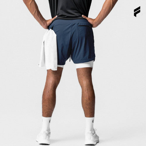 FLEXE- Men DriFit Premium Running 2 in 1 Shorts Fitness Training With Lining Pocket Double Layer Shorts
