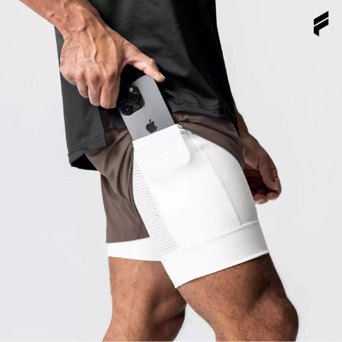 Men DriFit Premium Running 2 in 1 Shorts Fitness Training With Lining Pocket Double Layer