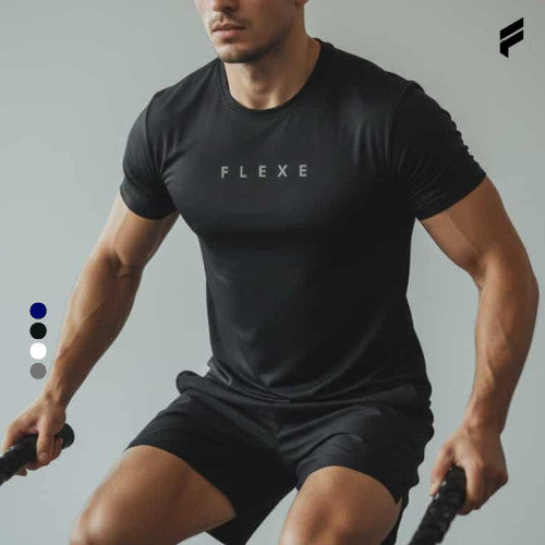 FLEXE- Men Seamless Ice-Silk Dri-Fit Cotton T-shirt Running Gym Fitness Pickleball Sport Premium T-Shirt