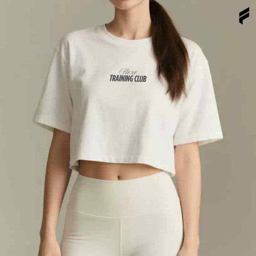 FLEXE-  Women Fitness Graphic Oversized Crop Top Casual Tops T-shirt